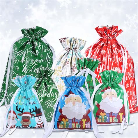 Christmas Wrapping Bags Large Size Christmas Drawstring Ts Bags With