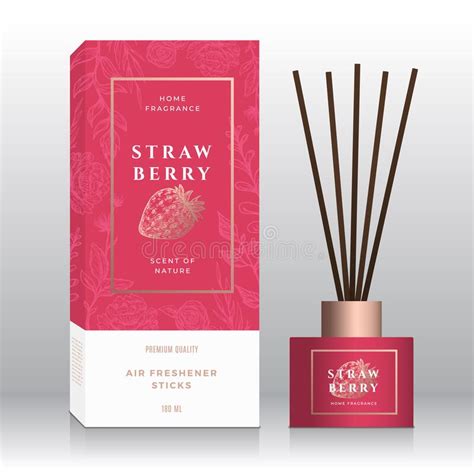 Strawberry Home Fragrance Sticks Abstract Vector Label Box Template Met