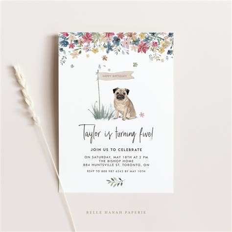 Printable Pug Birthday Party Invitation Template DIY Cute - Etsy