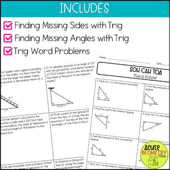 Soh Cah Toa Worksheet Right Triangle Trig Ratios And Word Problems