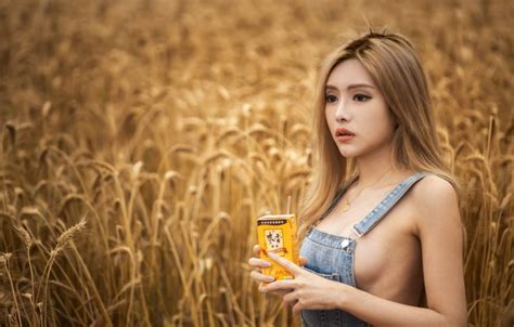 Wallpaper Girl Model Field Photo Lips Blonde Asian Wheat For
