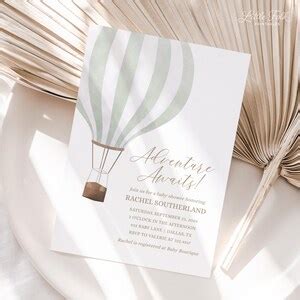 Green Hot Air Balloon Baby Shower Invitation Gender Neutral Baby Shower Invite Oh Baby