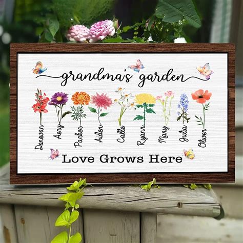 Personalized Grandma's Garden Frame Sign With Grandchildren Names and Birth Flower For Mother's ...