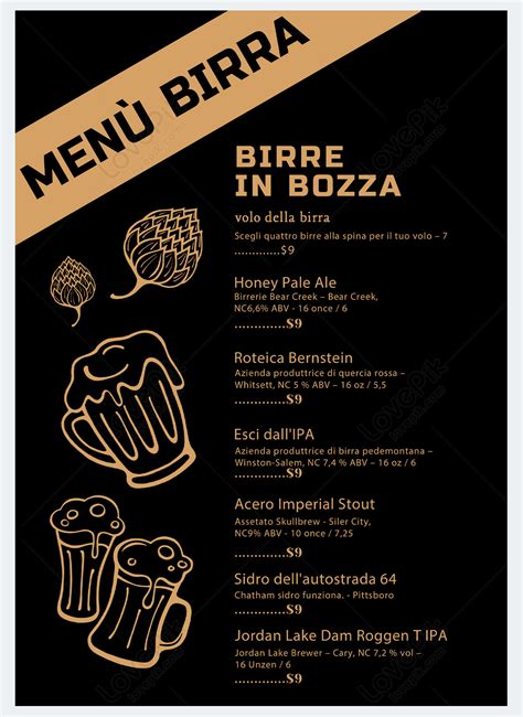 Italian Beer House Menu Black Simple Template Imagepicture Free