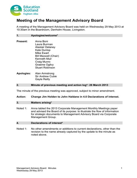 Meeting Of The Management Advisory Board