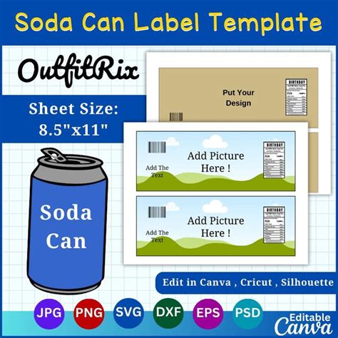 Soda Can Label Template Soda Can Wrapper Template Soda Label Canva Template Editable Beer