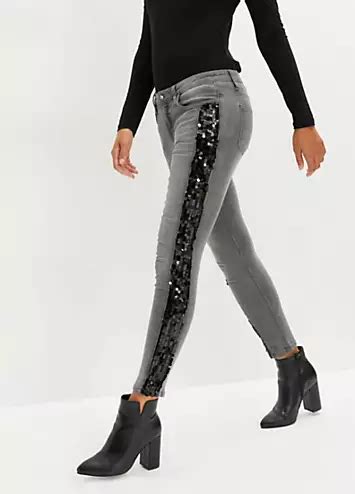 Sequin Trim Skinny Jeans By Bonprix Look Again