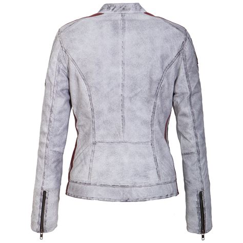 Dames Leren Motor Jas Wit Zwart Met Capuchon Leather City