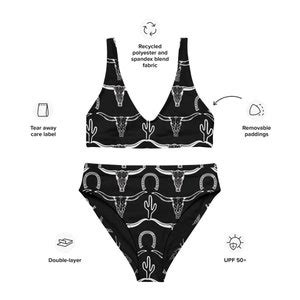 Longhorn Skull Recycled High Waisted Bikini Cactus Western Swimsuit