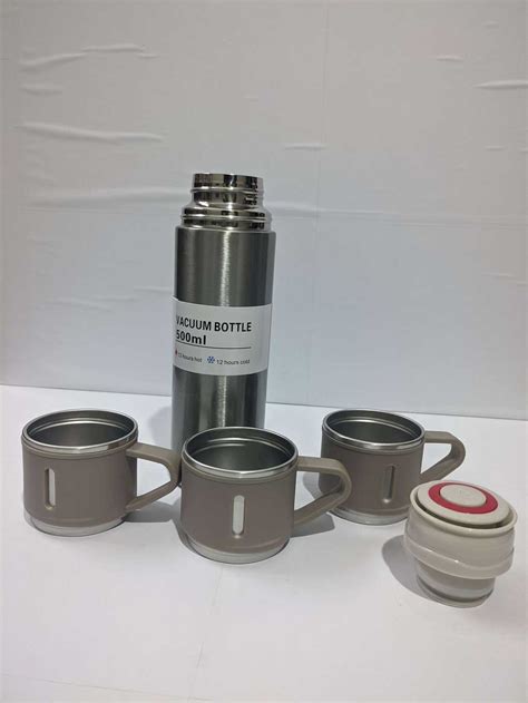 Hot Cold Stainless Steel Insulated Vacuum Water Bottle Flask Gift Set With Cups E Return Gifts