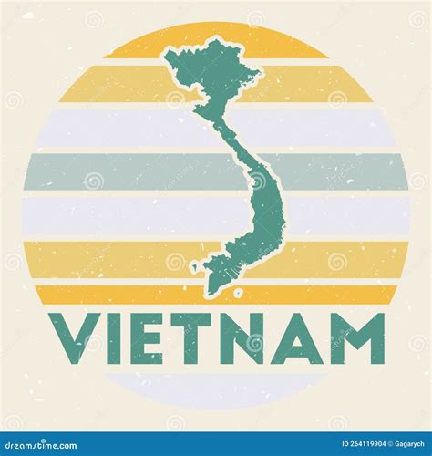 Vietnam Logo Grunge Sunburst Poster With Map Of Cartoon Vector