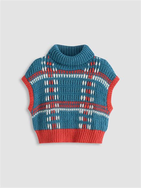 Blue Turtleneck Sweater Vest For School Daily Casual