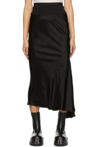 Rick Owens Black Satin Bias Skirt Ssense Uk