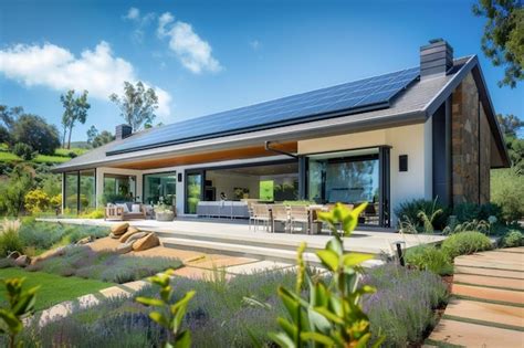 Premium Photo Sustainable And New Eco Friendly House With Solar Panels On The Roof Under A