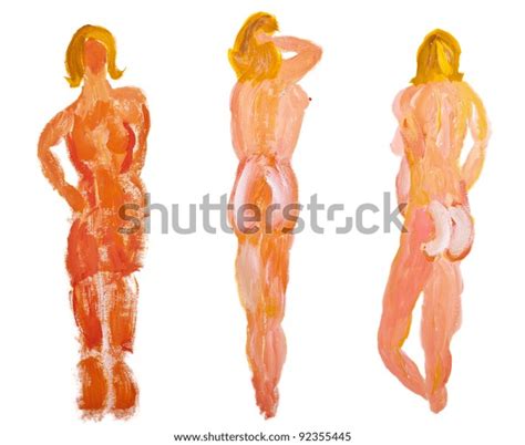 Three Naked Female Model Characters Behind Stock Illustration 92355445