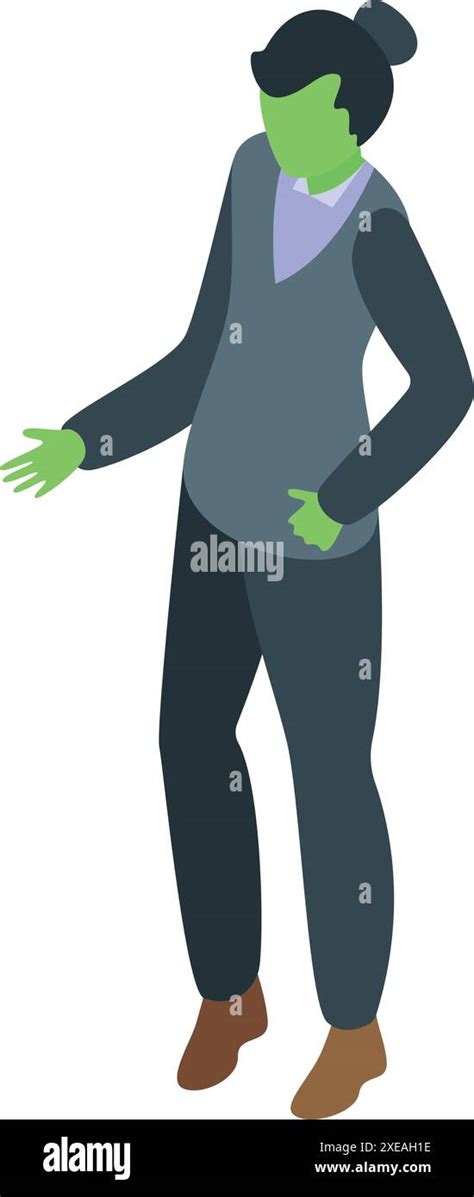 Green Skinned Businessman Character Posing In Isometric View Stock