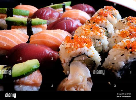 Japanese Sushi Food Maki And Rolls With Tuna Salmon Shrimp Crab And