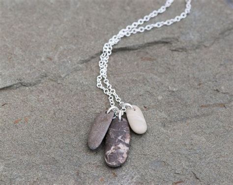 Beach Stone Necklace Sterling Silver Chain Natural Beach Pebble