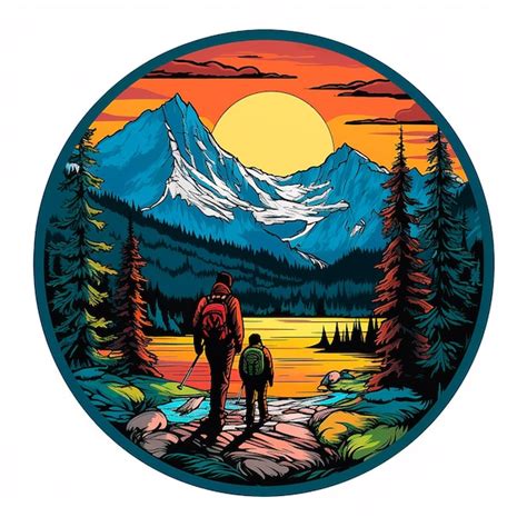 Premium Photo A Circular Pop Art Logo Of An Alpine Lake