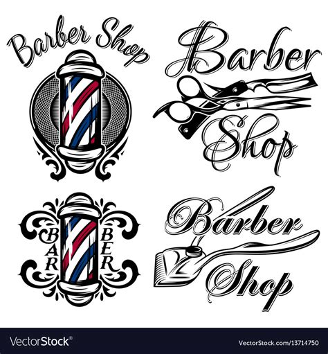 Set Of Retro Barber Shop Logo Isolated On The Vector Image