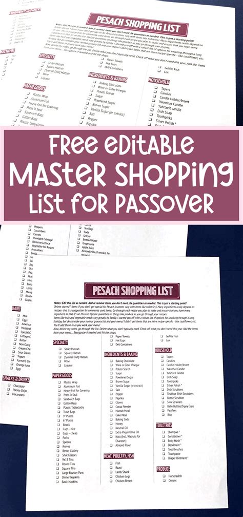 Master Shopping List For Passover Jewish Moms And Crafters