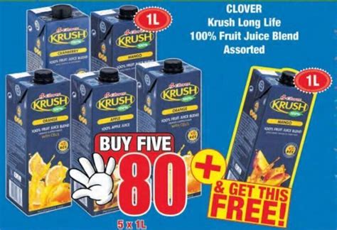 Clover Krush Long Life 100 Fruit Juice Blend Assorted 5x1l Offer At Boxer