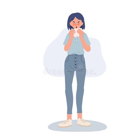 Allergy And Cold Prevention Concept Woman Sneezing With Tissue Paper