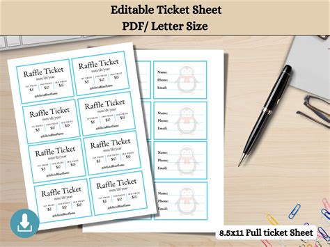 Blue Ticket, Printable Raffle, Editable Raffle Template Ticket, Diy Ticket, Custom Ticket ...