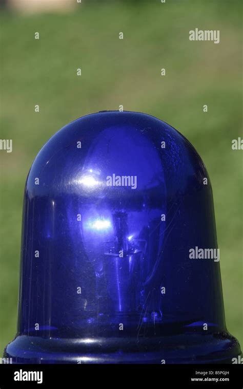 One Blue Siren Light On Police Car Roof Stock Photo Alamy