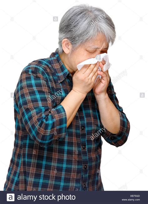 Mature Asian Woman Sneezing Stock Photos Mature Asian Woman Sneezing
