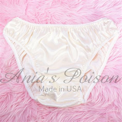 Anias Poison Full Bikini Cut IVORY Soft Satin Lined SISSY Panties For Men MANTIES Sz S XXL