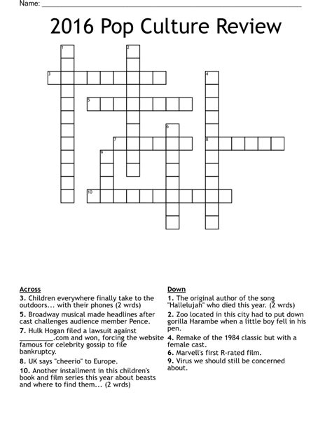 Level 4 crossword quiz pop culture - apofacts