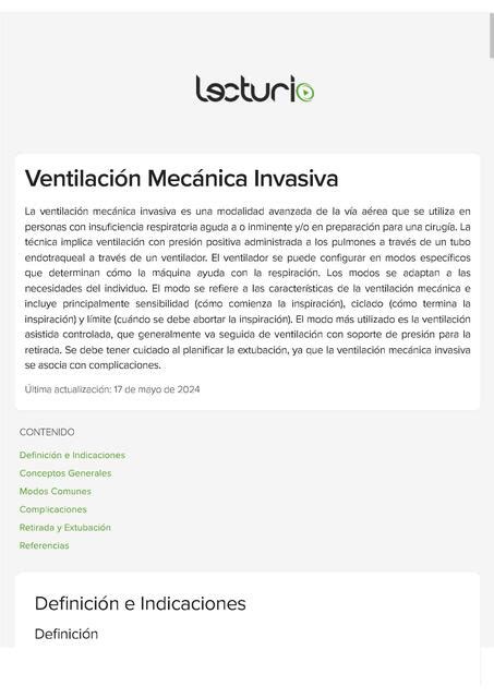 LECTURIO VENTILACIÓN MECÁNICA INVASIVA Briggitte Yamilé Suarez