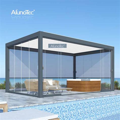 AlunoTec Awning Louver Roof Motorized Gazebo Waterproof Garden Pergola