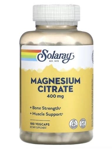 Магния цитрат Solaray Magnesium Citrate 400, 180 веганских капсул ...