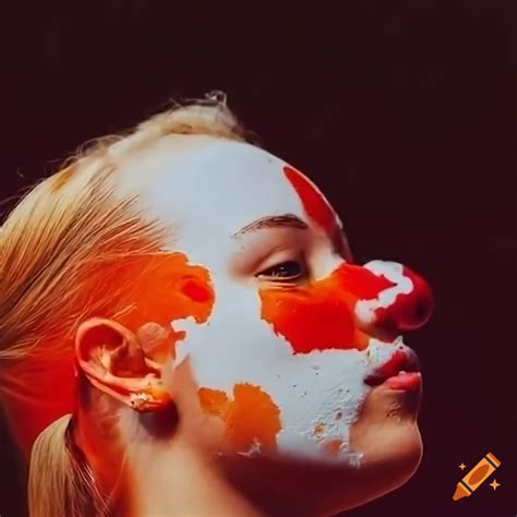 Woman With Red Clown Nose Covered In Shaving Foam On Craiyon