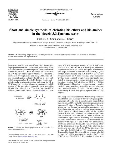 PDF Short And Simple Synthesis Of Chelating Bis Ethers And Bis Amines