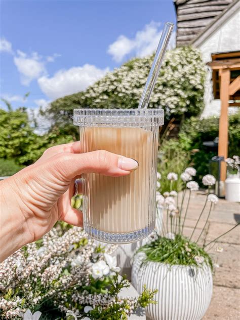 Ribbed Glass Tumbler With Lid Glass Straw Oh So Kel