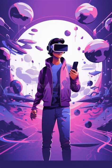 Virtual Reality Gamer A Funny Cartoon Character Illustration In A