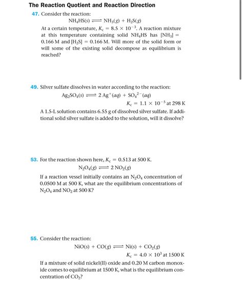 Solved The Reaction Quotient And Reaction Direction47