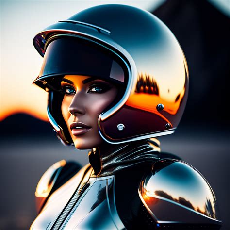 Lexica Cyber Girl Wearing A Chrome Suit Driving A Motorcycle On A