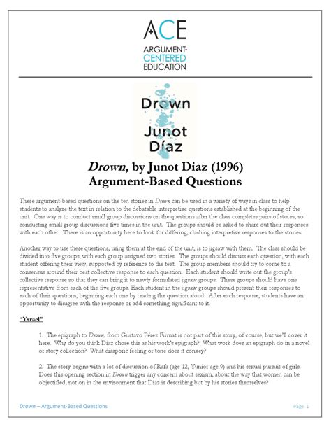 Drown By Junot Diaz 1996 Argument Based Questions Summaries Law