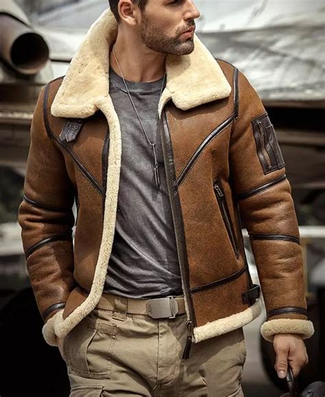 Men's Mens Shearling B3 Bomber Flight Aviator Sheepskin Leather Jacket