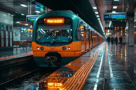 Orange Line Train Awaiting Departure Stock Photo Image Of Routine