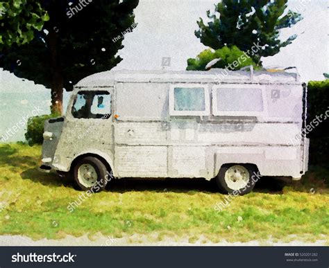 Watercolor Painting Vintage Motorhome Stock Illustration 520201282