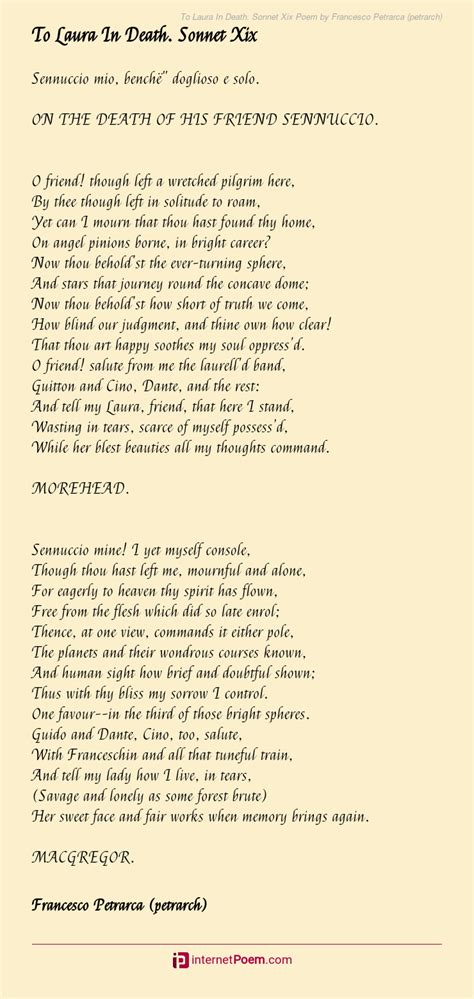To Laura In Death Sonnet Xix Poem By Francesco Petrarca Petrarch