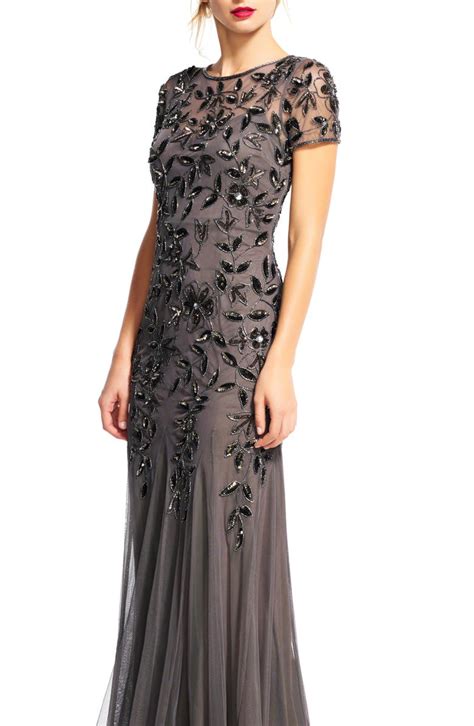 Adrianna Papell Floral Embroidered Beaded Trumpet Gown Nordstrom