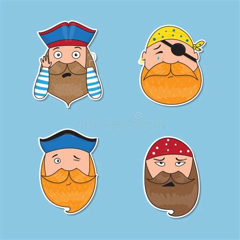 Set Of Emotional Pirates Different Emotional Faces Stock Illustration