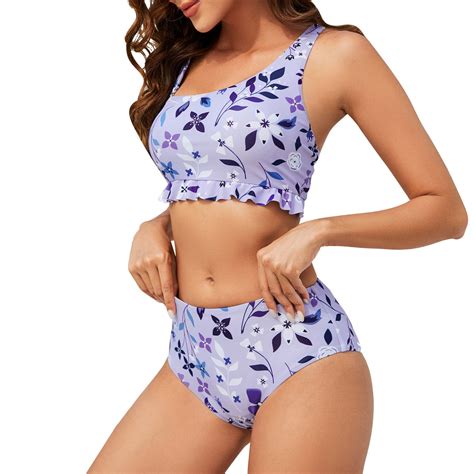 SZXZYGS Swimsuits For Teens Preppy Women S Split Print Backless Bikini