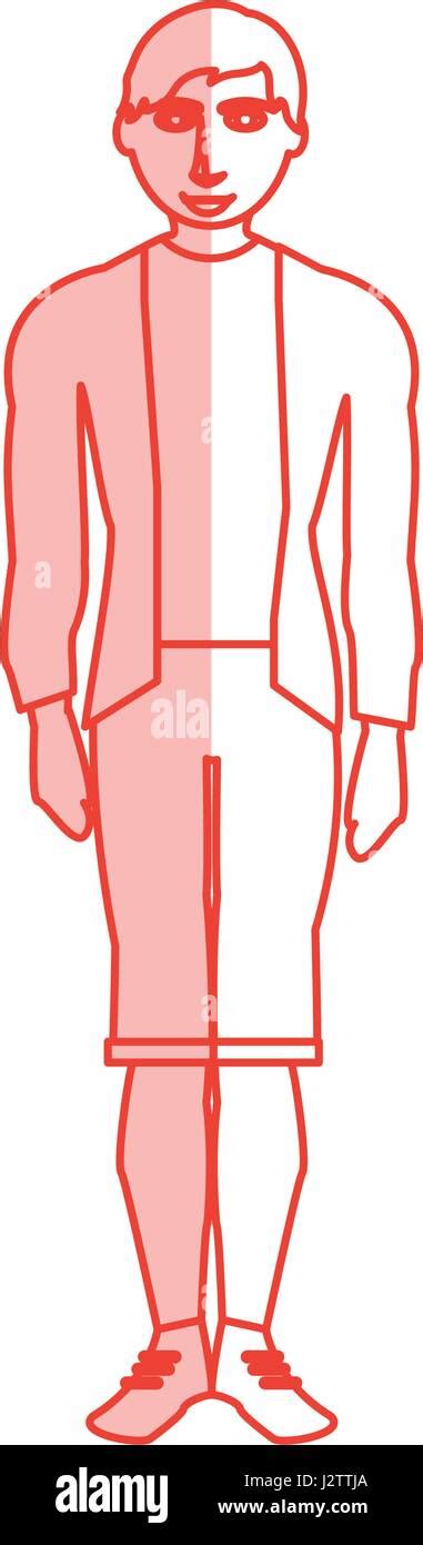 Red Silhouette Shading Cartoon Full Body Man With Shorts And Jacket